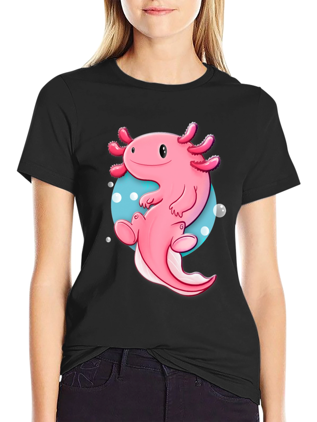 Axolotl Cartoon T-Shirt - Cute Pink Amphibian Graphic Tee