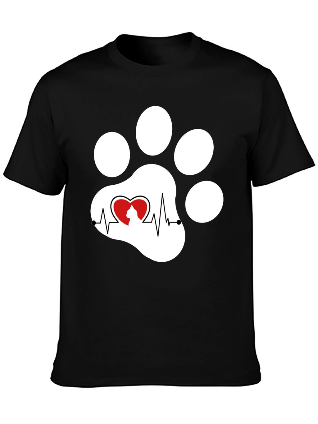 Black Cat Paw Heartbeat T-Shirt