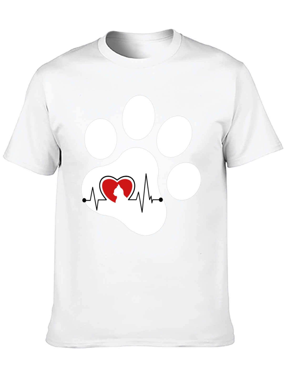 Black Cat Paw Heartbeat T-Shirt