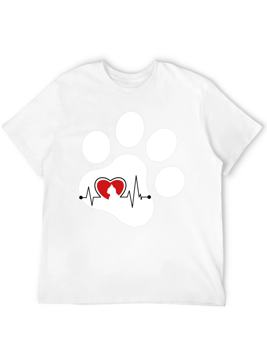 Black Cat Paw Heartbeat T-Shirt