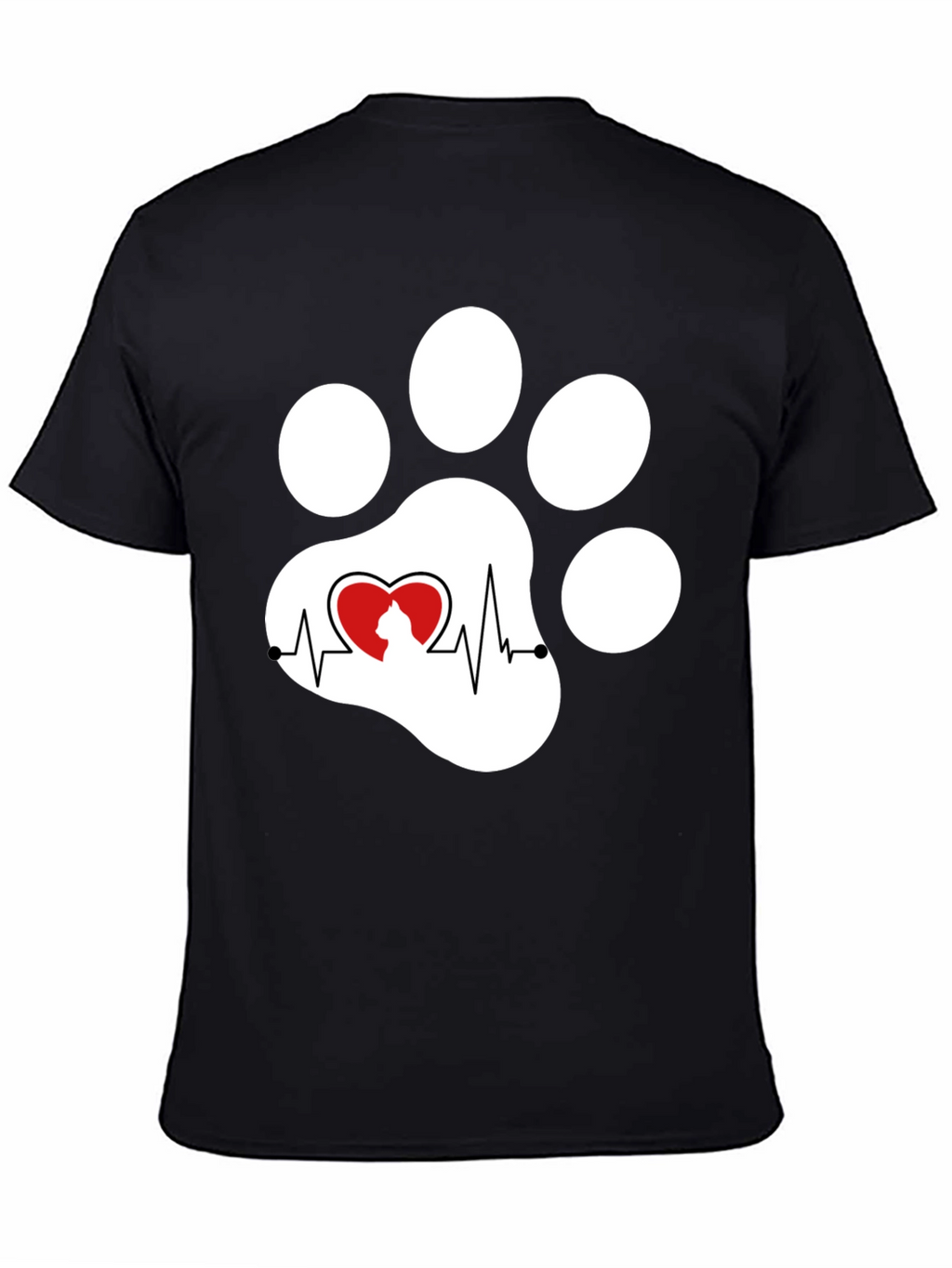Black Cat Paw Heartbeat T-Shirt