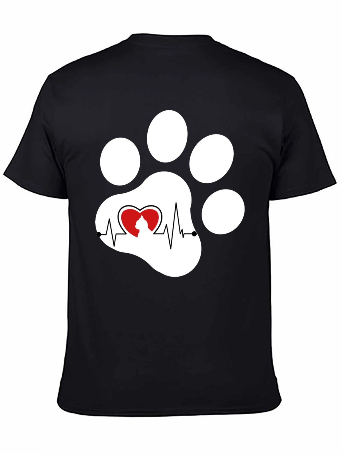 Black Cat Paw Heartbeat T-Shirt