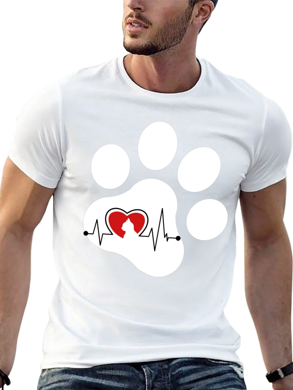 Black Cat Paw Heartbeat T-Shirt
