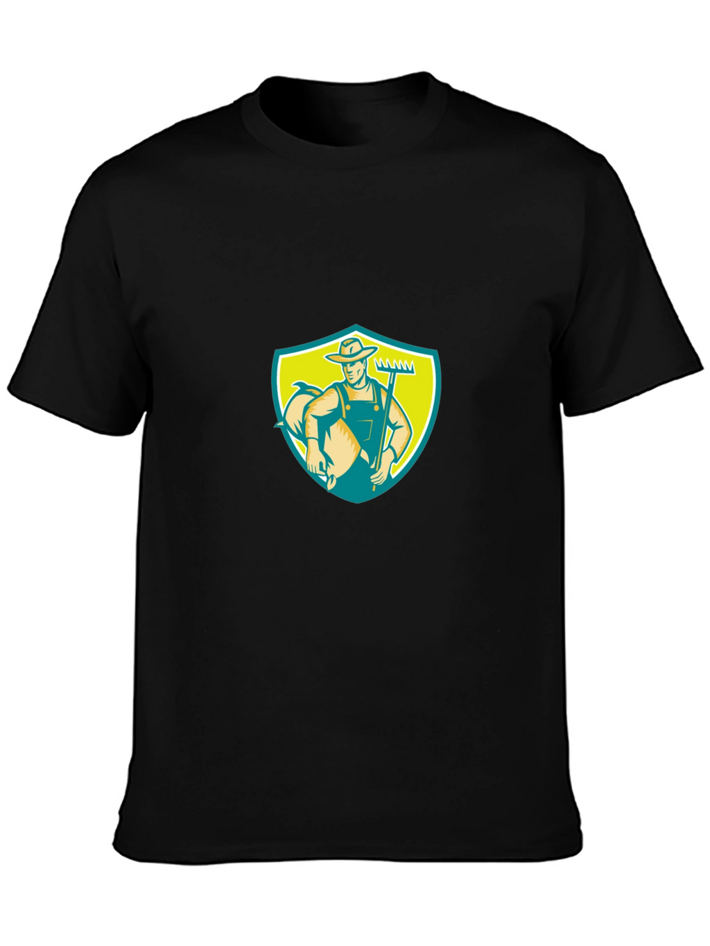 Retro Farmer Graphic Tee - Black Cotton Casual Shirt
