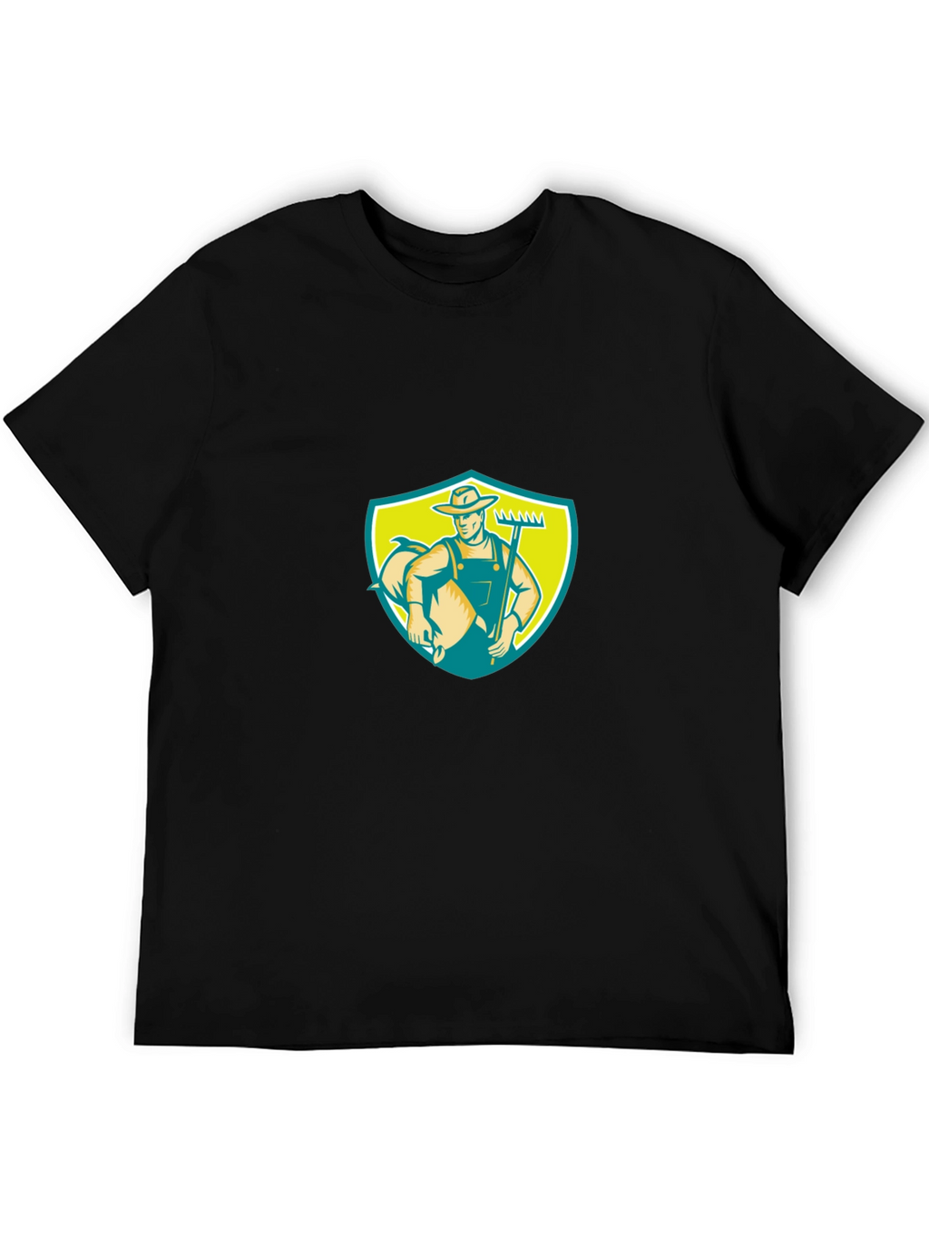 Retro Farmer Graphic Tee - Black Cotton Casual Shirt