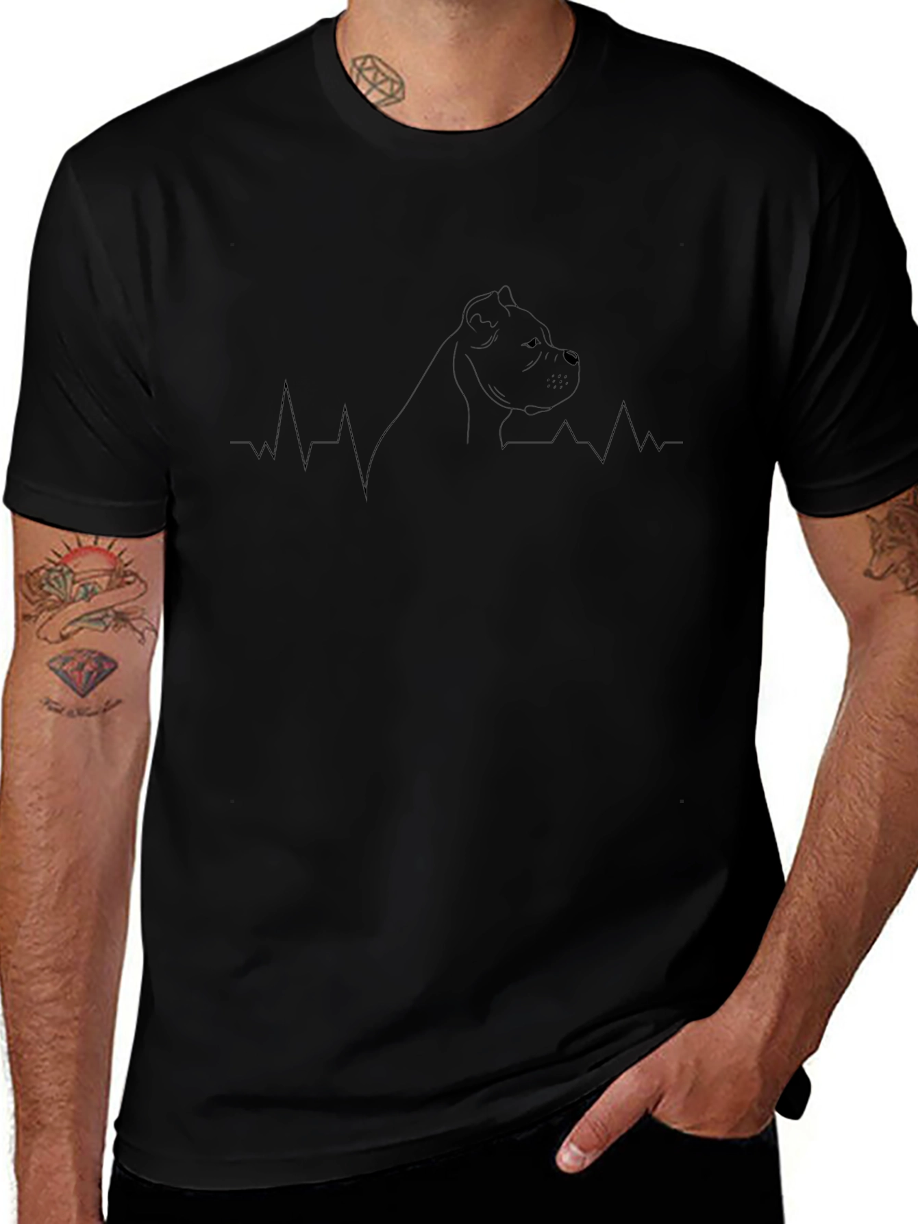 Minimalist Dog Heartbeat Line Art T-Shirt