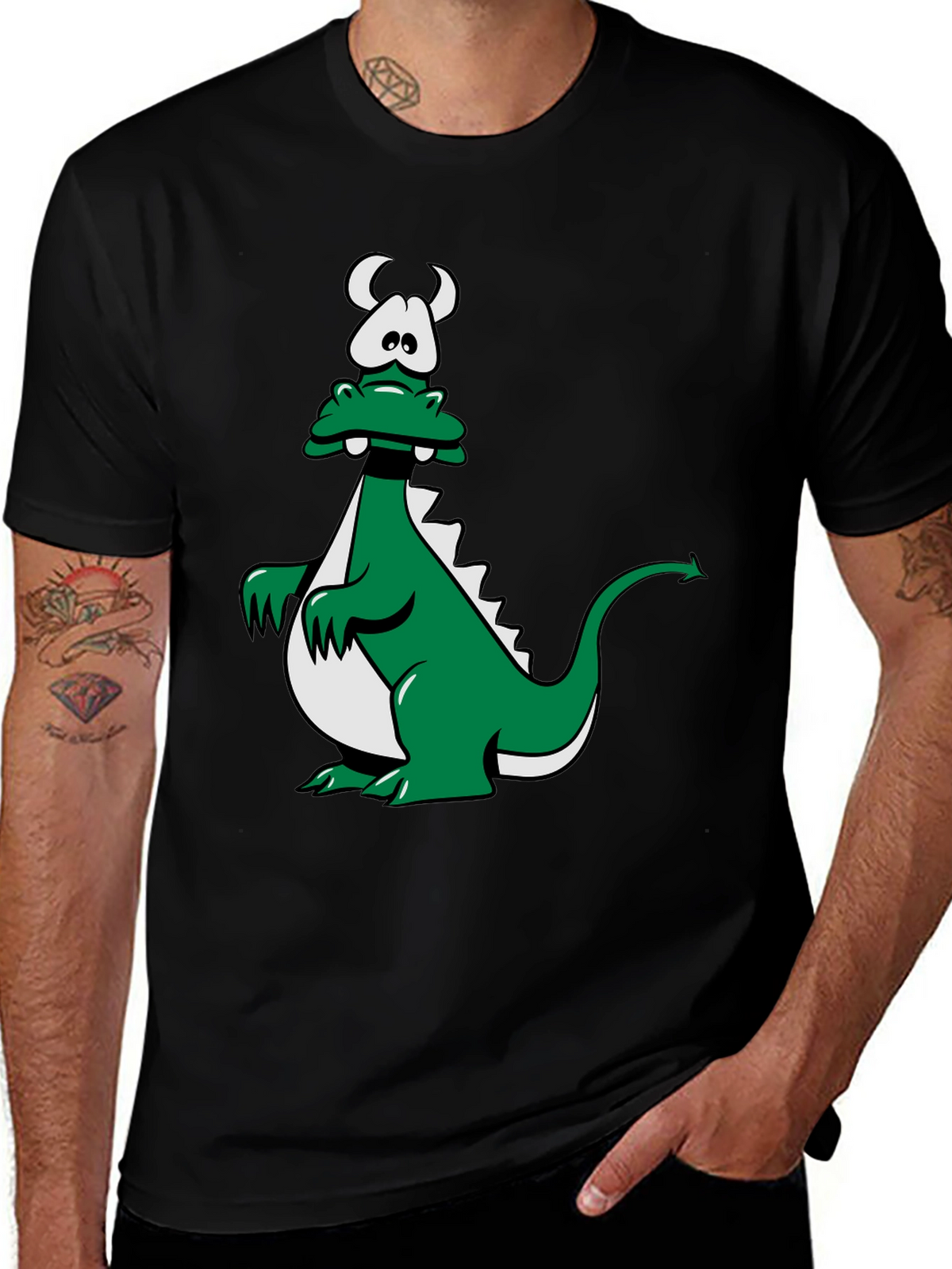 Cartoon Dragon Graphic Tee - Black Unisex T-Shirt