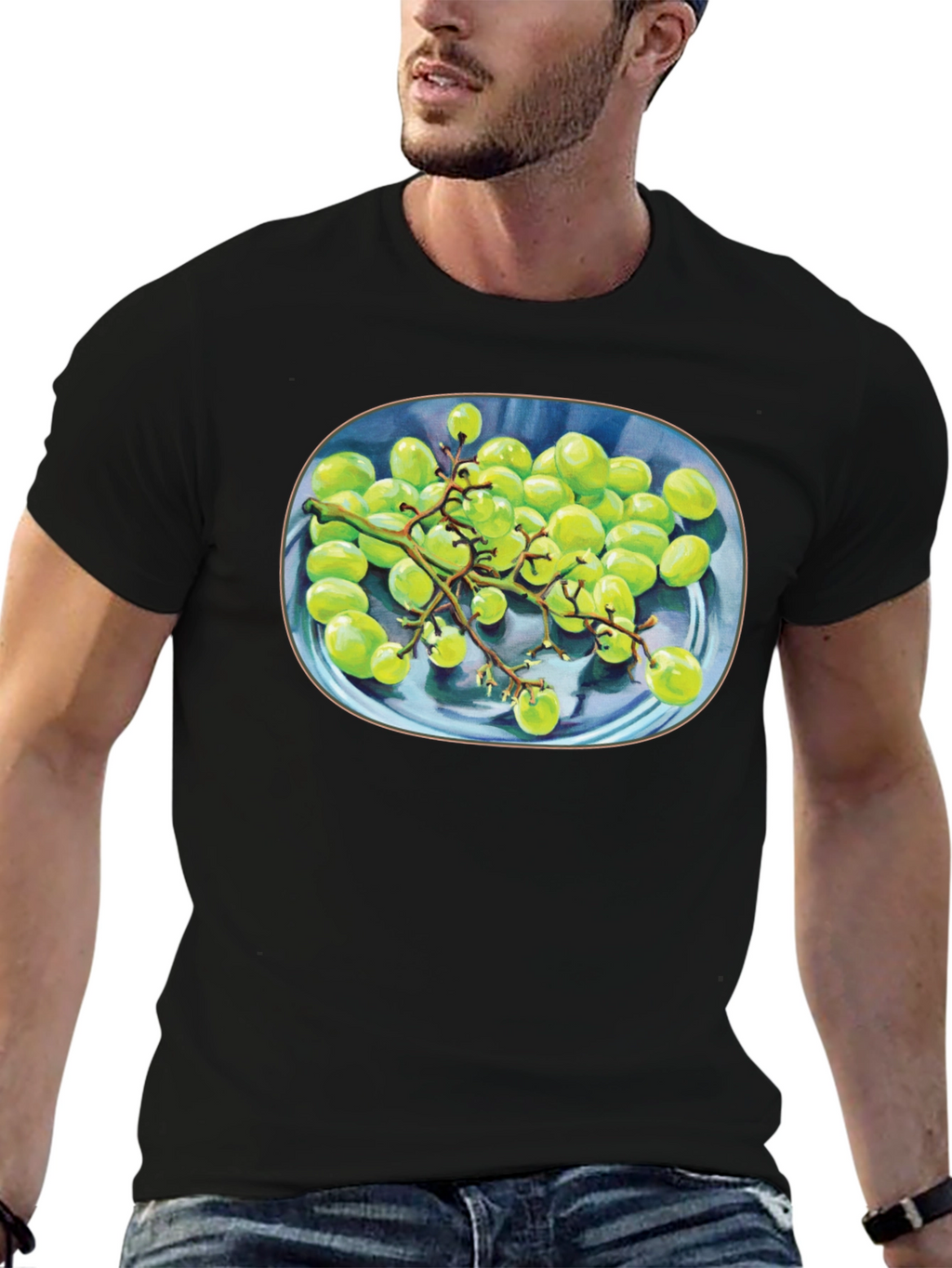Green Grapes Graphic Tee - Unique Fruit Design Shirt