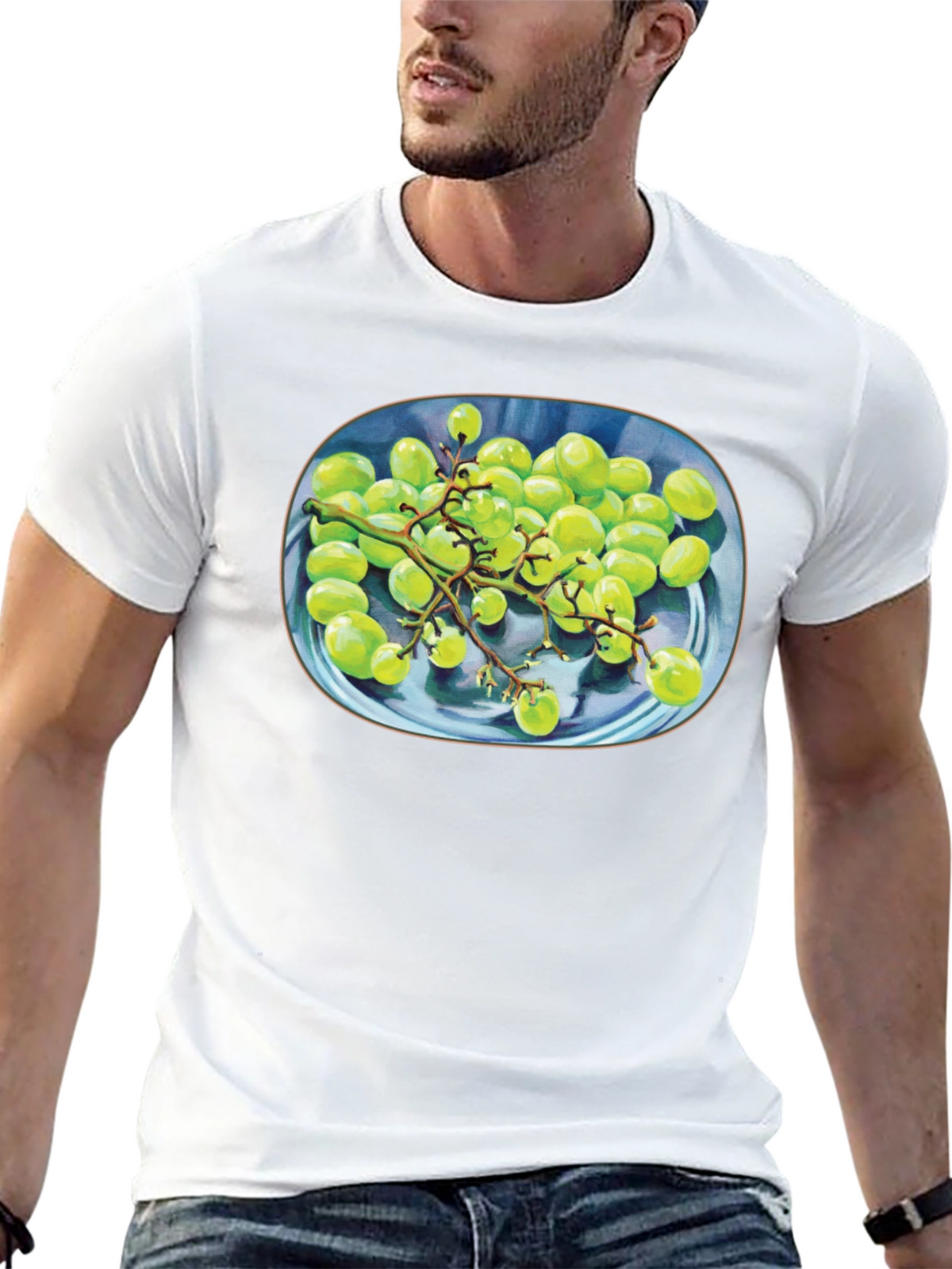 Green Grapes Graphic Tee - Unique Fruit Design Shirt