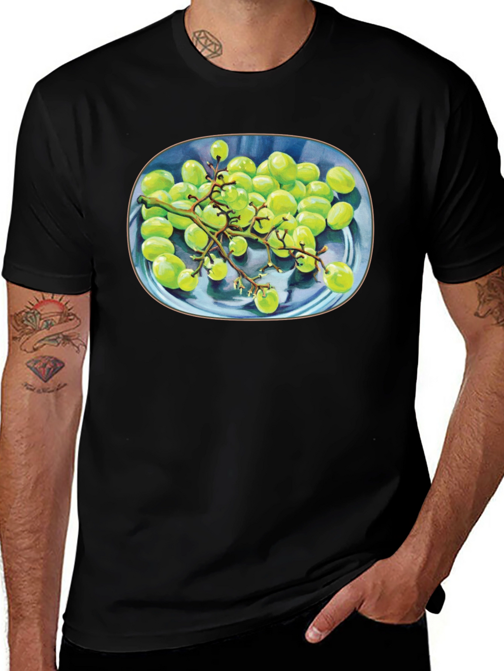 Green Grapes Graphic Tee - Unique Fruit Design Shirt
