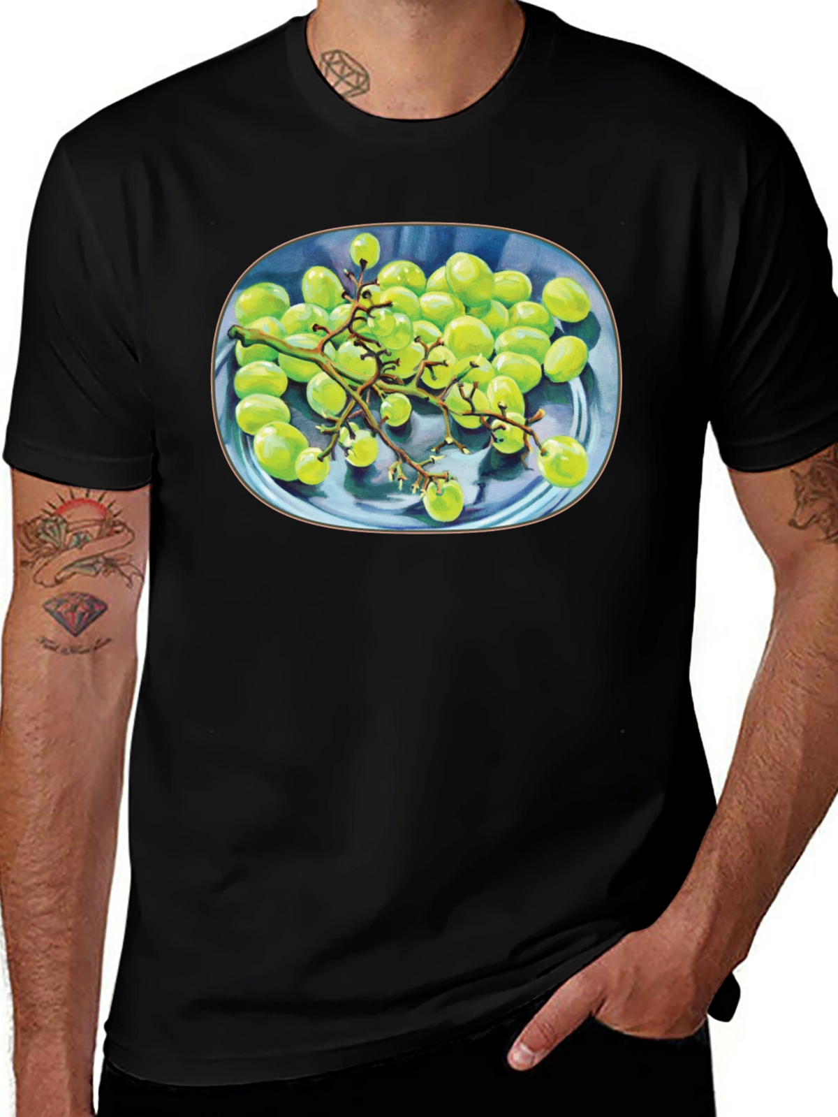 Green Grapes Graphic Tee - Unique Fruit Design Shirt