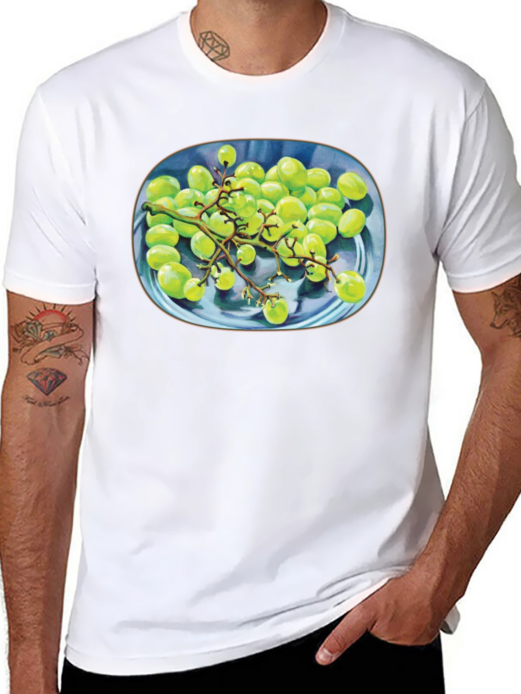 Green Grapes Graphic Tee - Unique Fruit Design Shirt