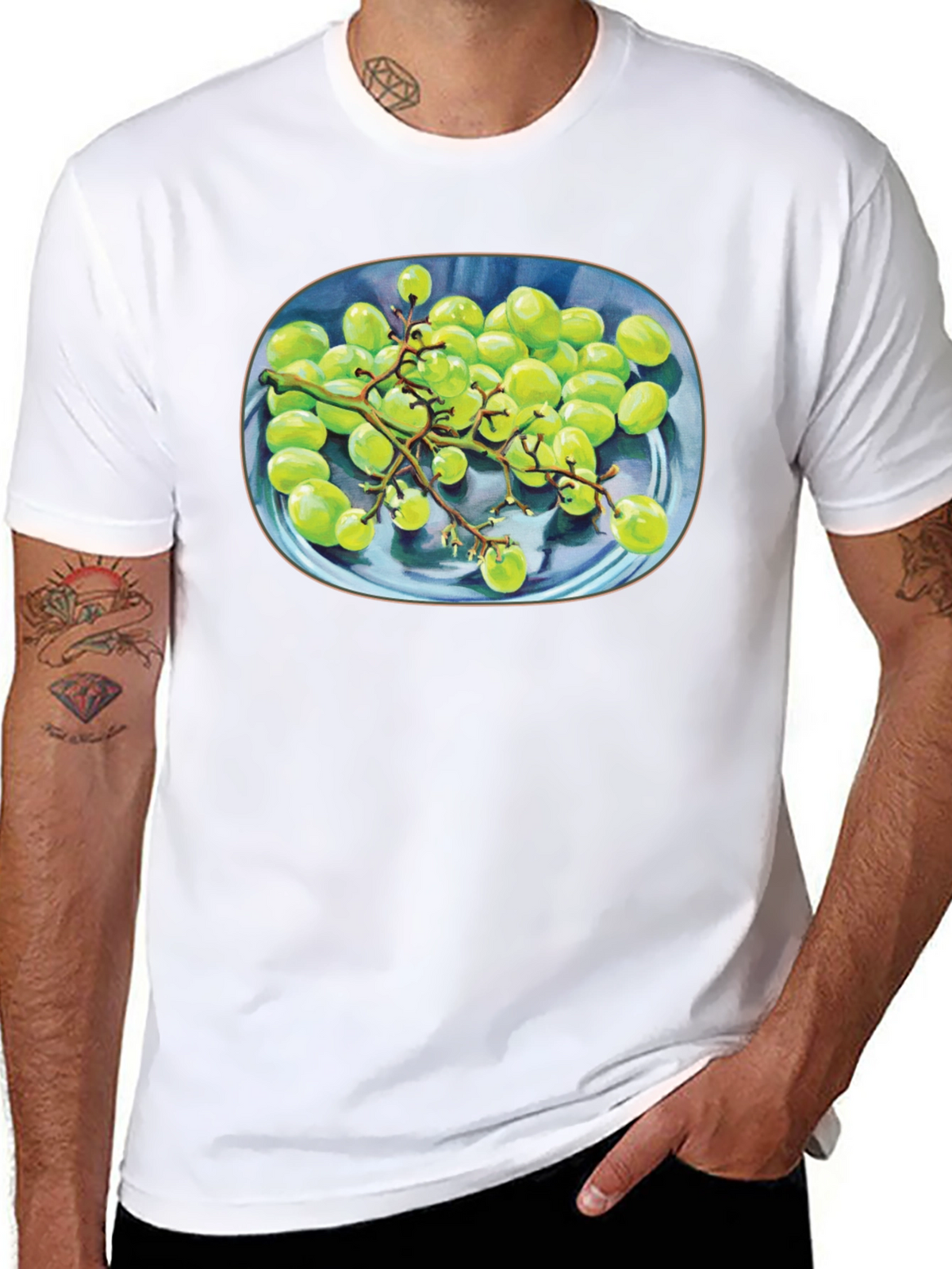 Green Grapes Graphic Tee - Unique Fruit Design Shirt