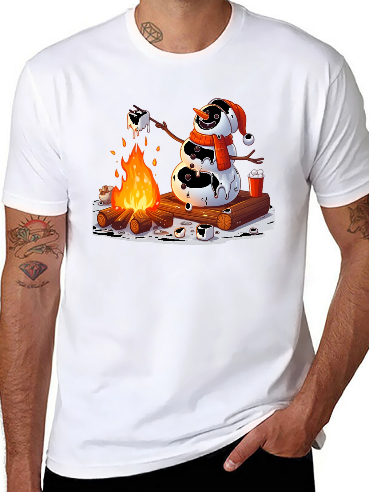 Melting Snowman Smores Campfire Graphic Tee