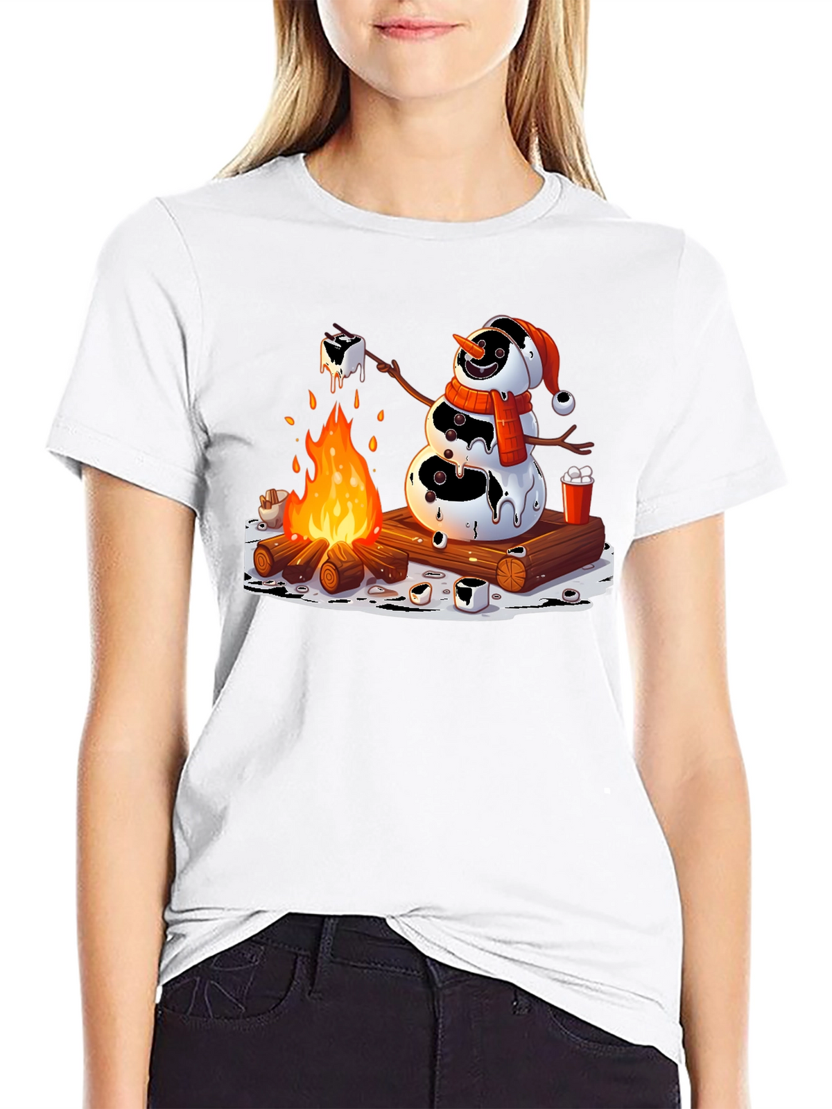 Melting Snowman Smores Campfire Graphic Tee