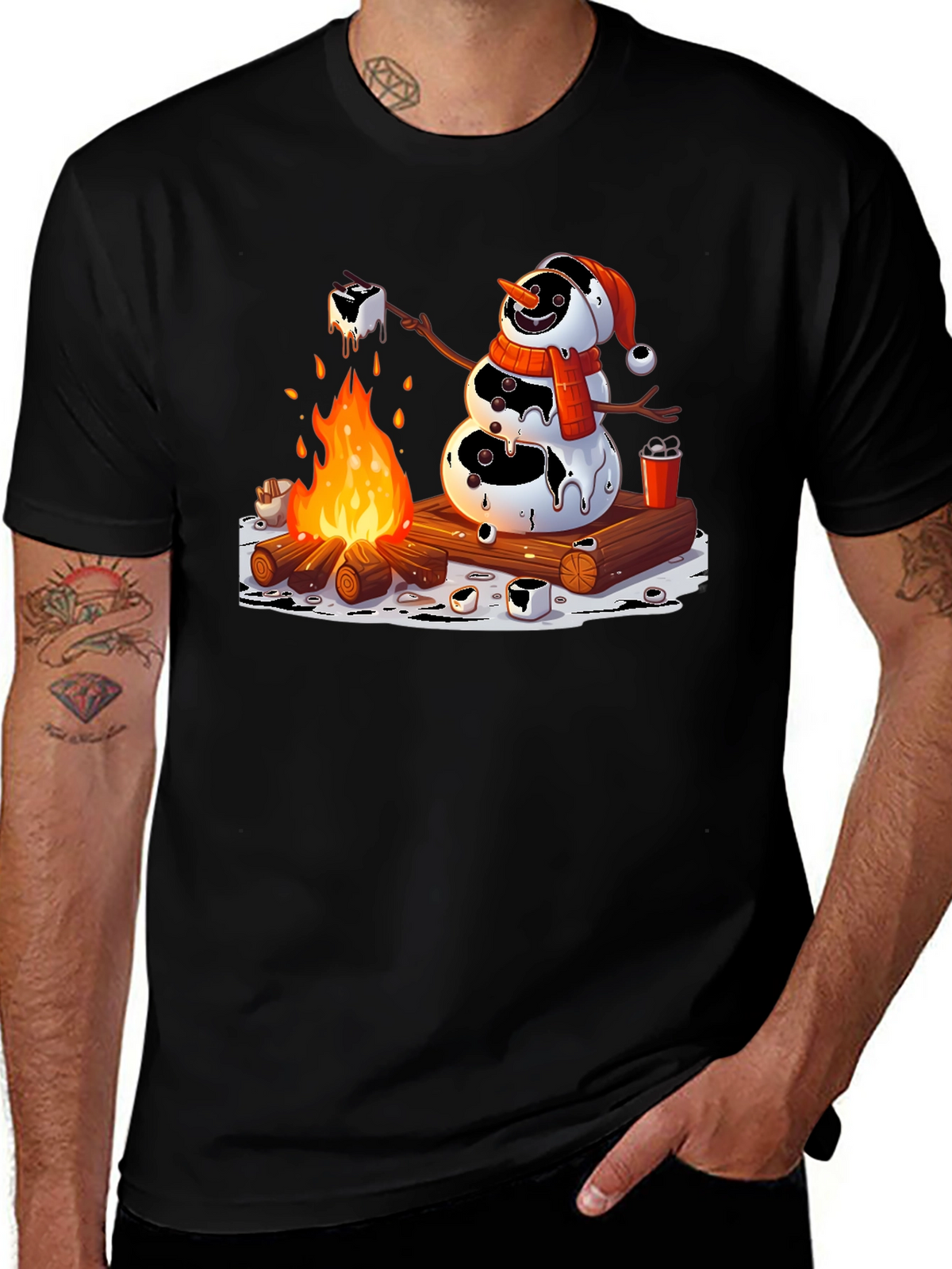 Melting Snowman Smores Campfire Graphic Tee