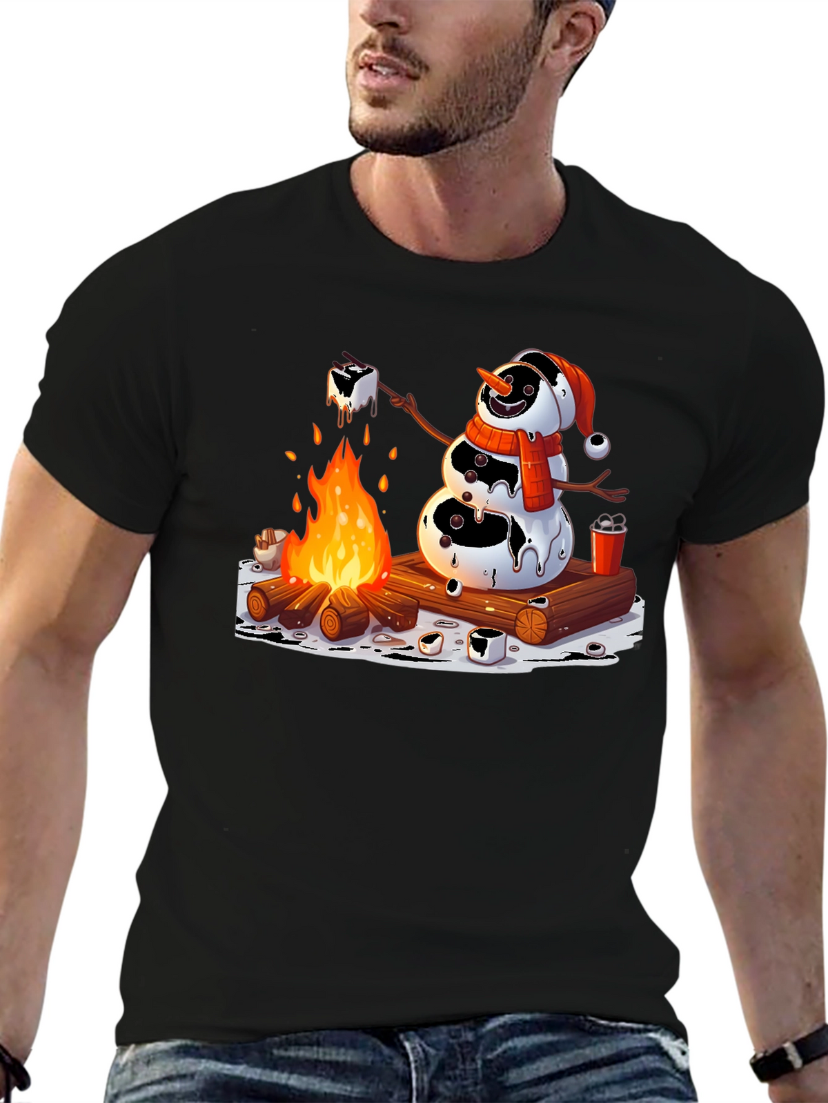 Melting Snowman Smores Campfire Graphic Tee