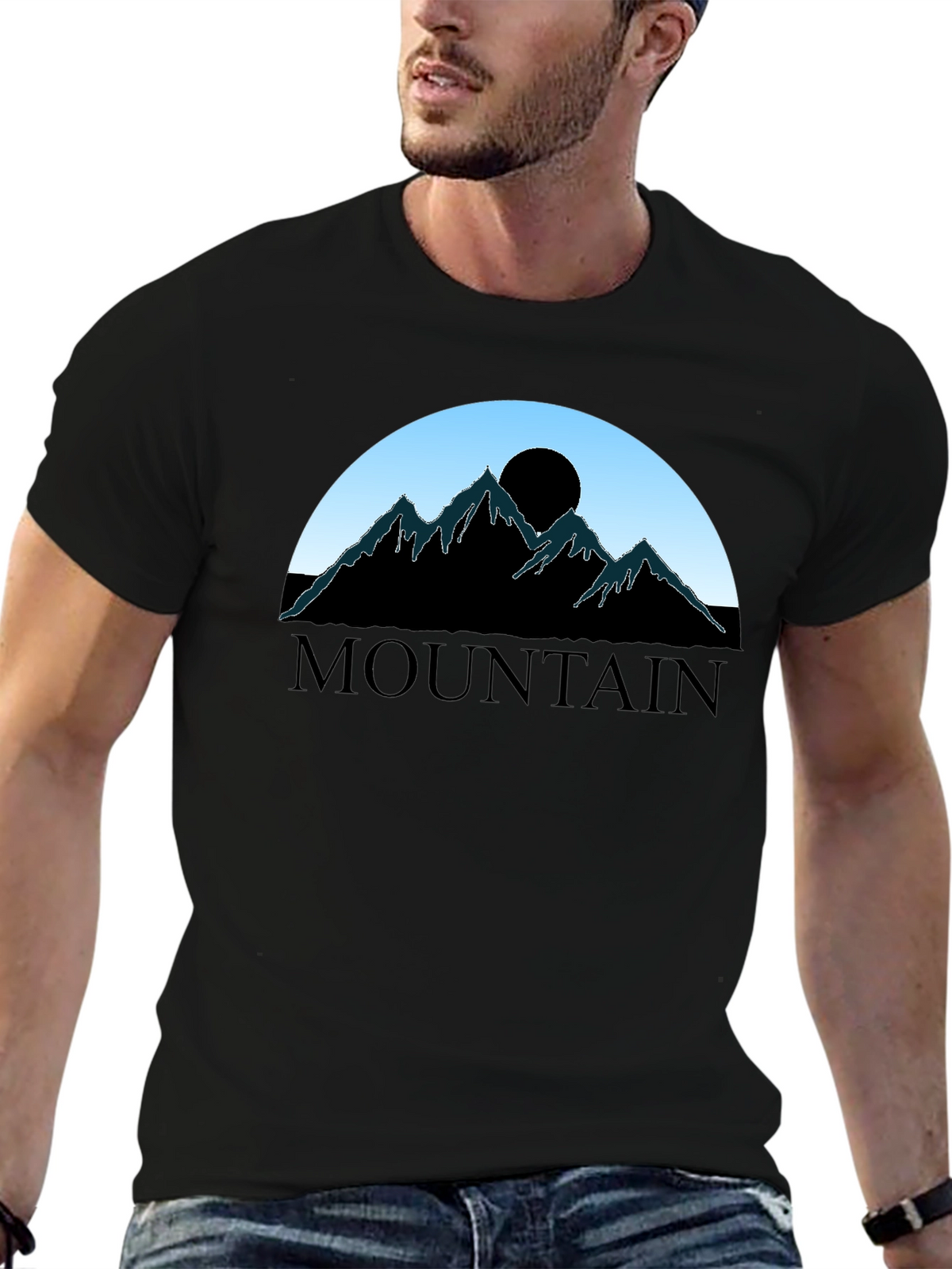 Mountain Silhouette Graphic Tee - Black Cotton Blend