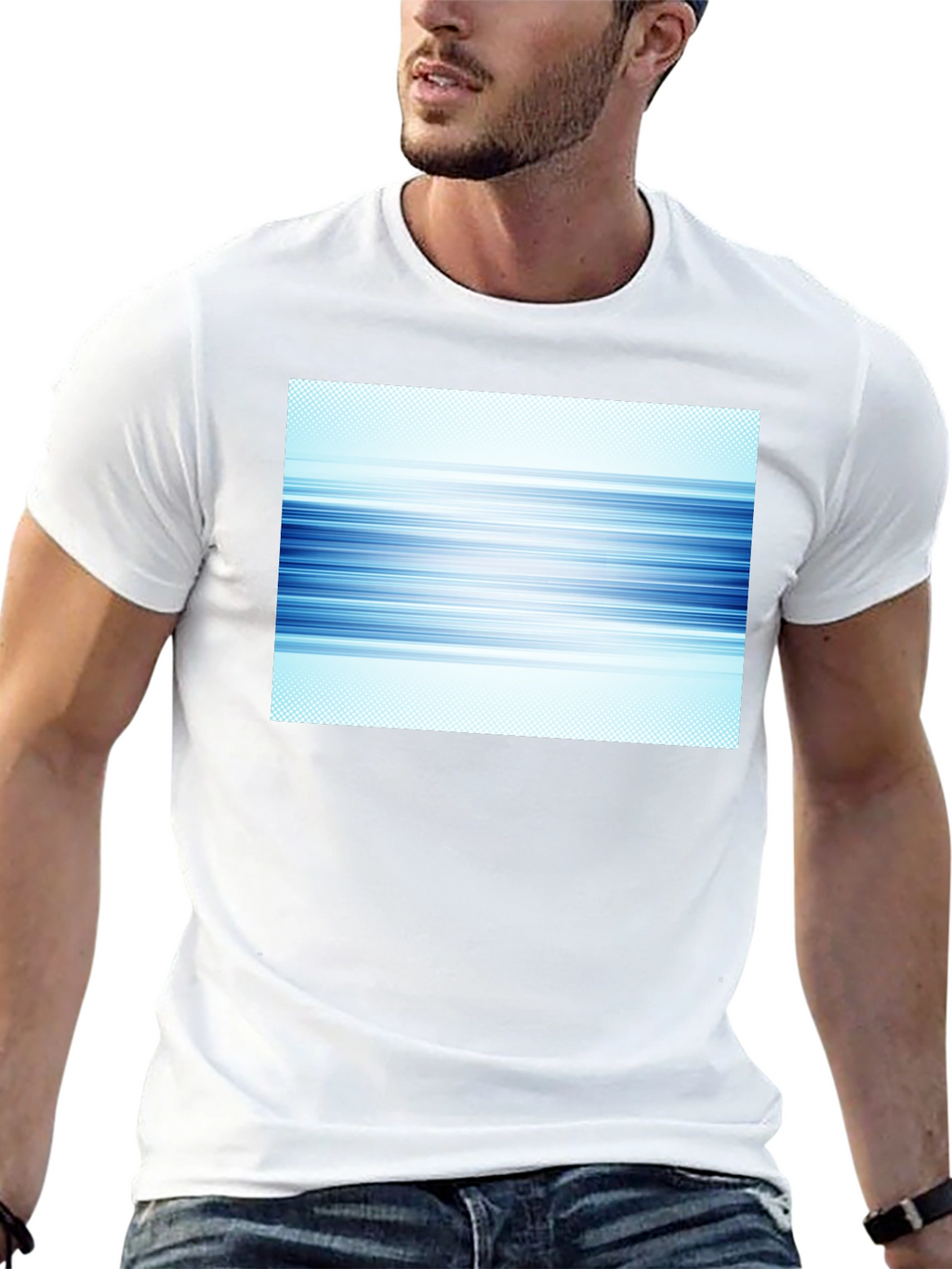 Abstract Blue Lines Graphic Black T-Shirt
