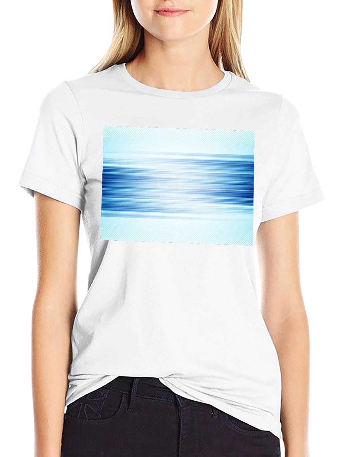 Abstract Blue Lines Graphic Black T-Shirt