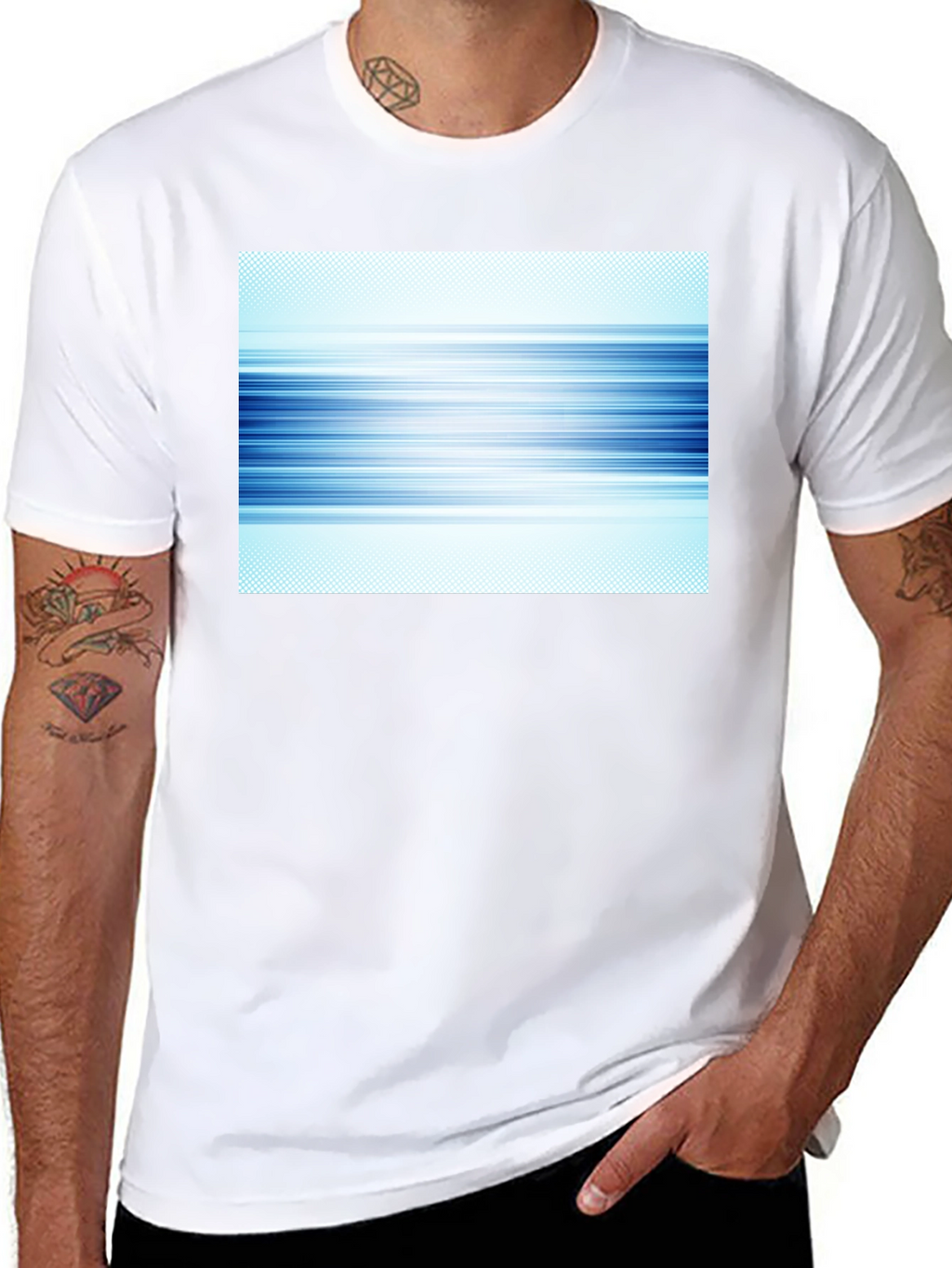 Abstract Blue Lines Graphic Black T-Shirt