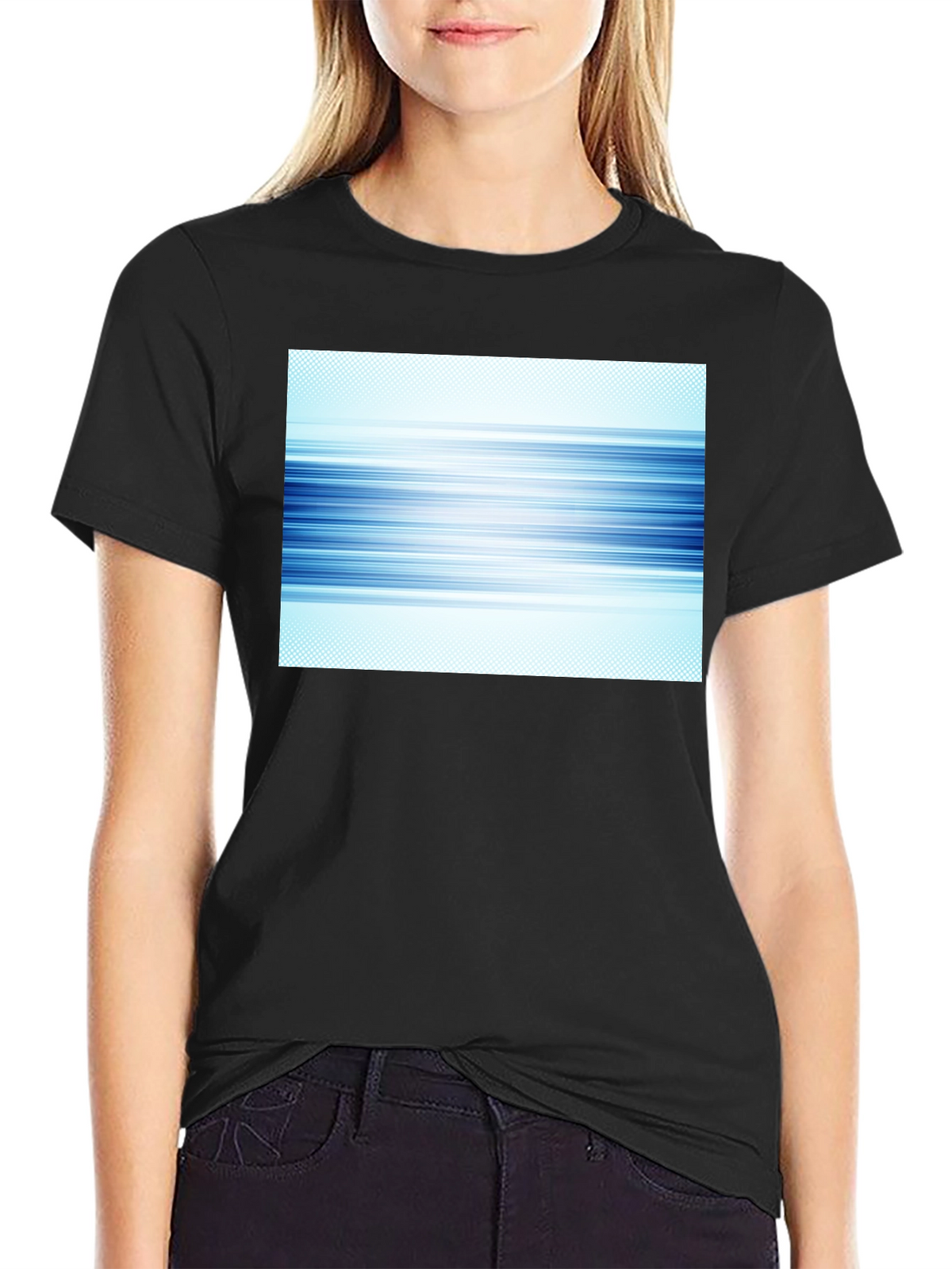Abstract Blue Lines Graphic Black T-Shirt