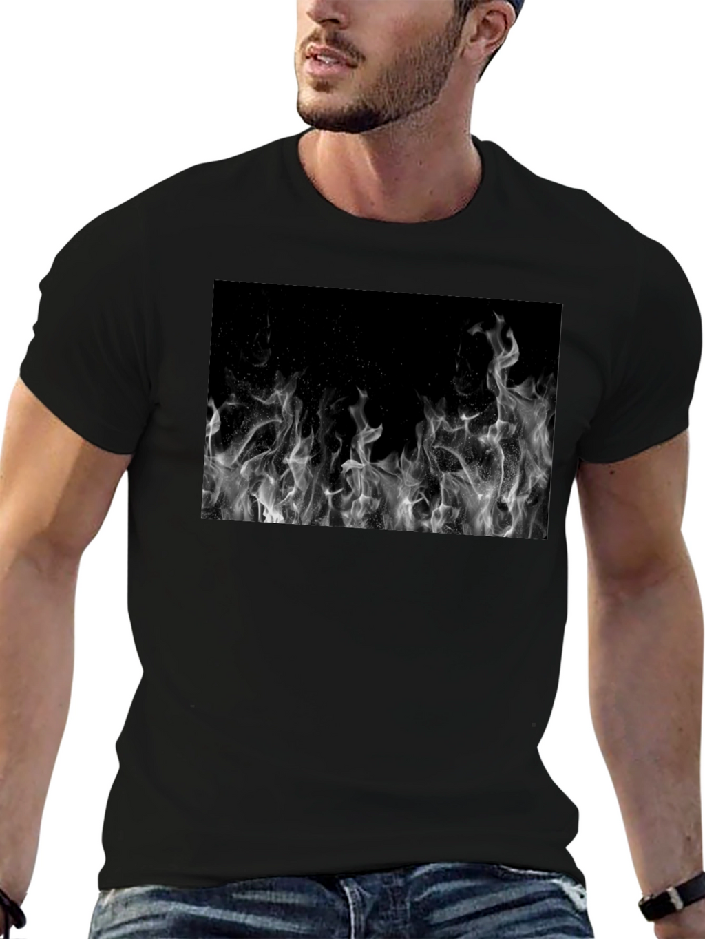 Black Tee with Abstract Smoke Print