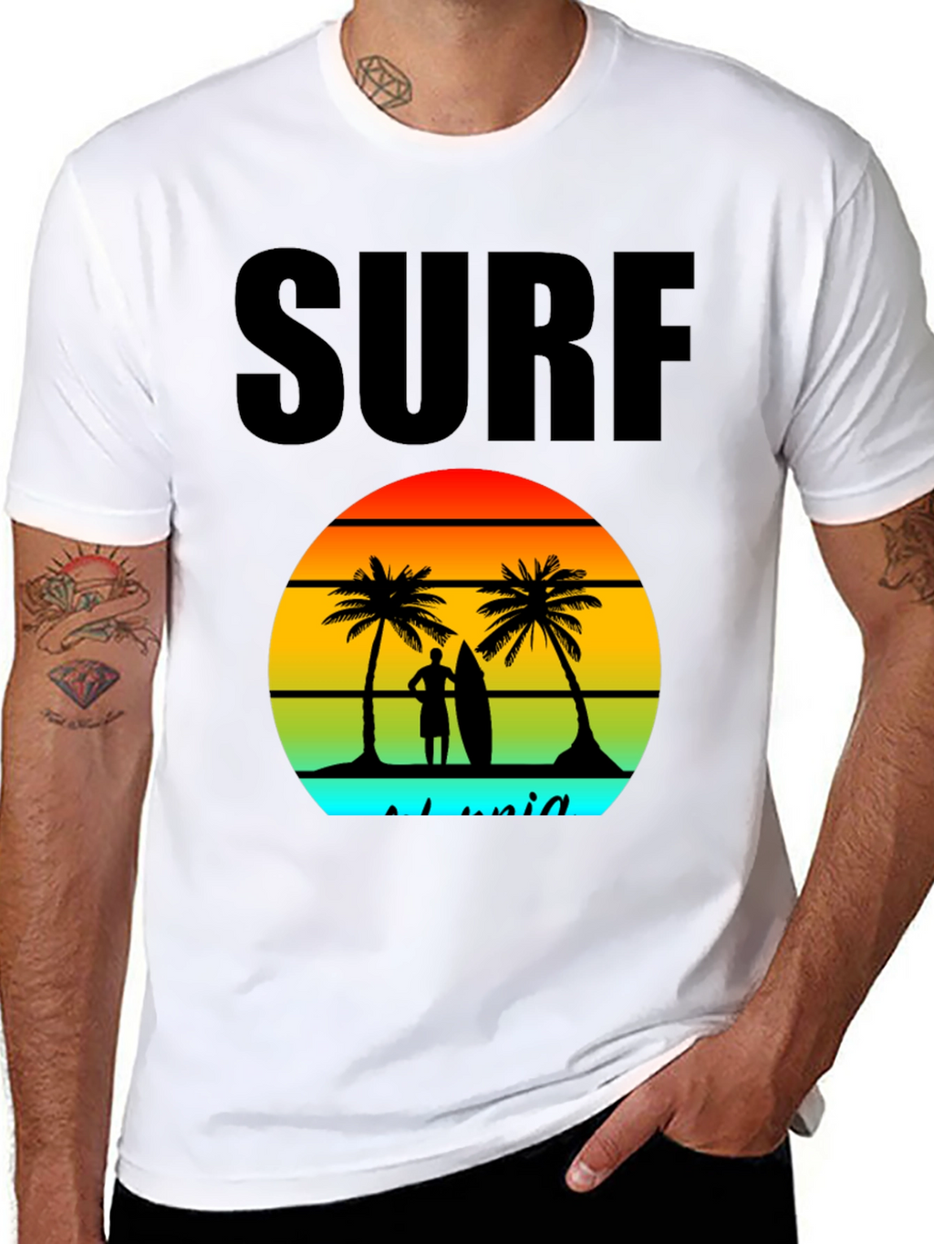 Surf Island Graphic Tee - Black Cotton T-Shirt
