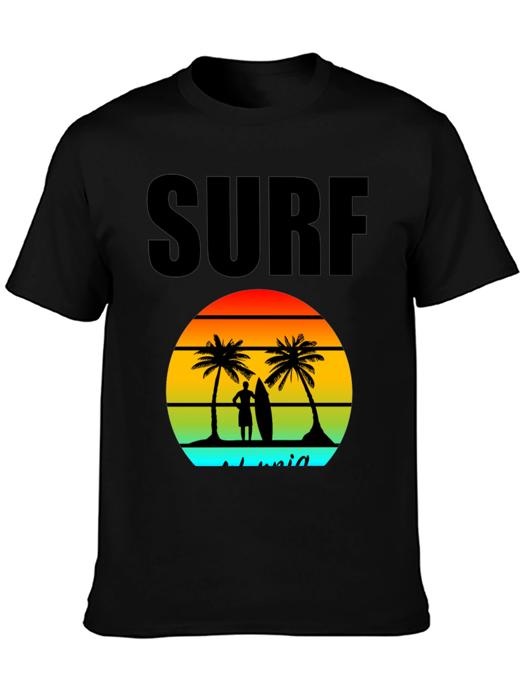 Surf Island Graphic Tee - Black Cotton T-Shirt
