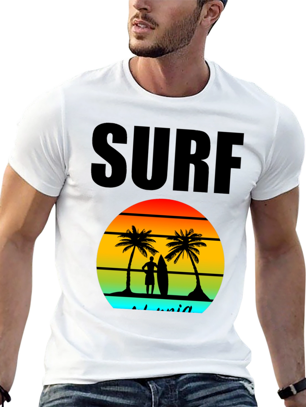 Surf Island Graphic Tee - Black Cotton T-Shirt