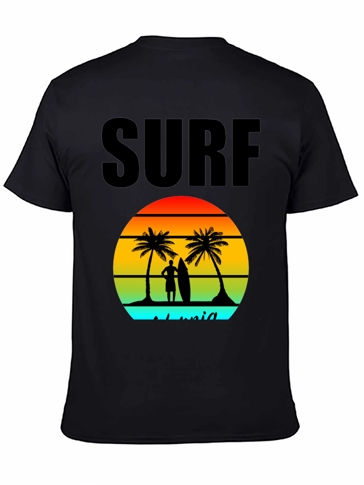 Surf Island Graphic Tee - Black Cotton T-Shirt