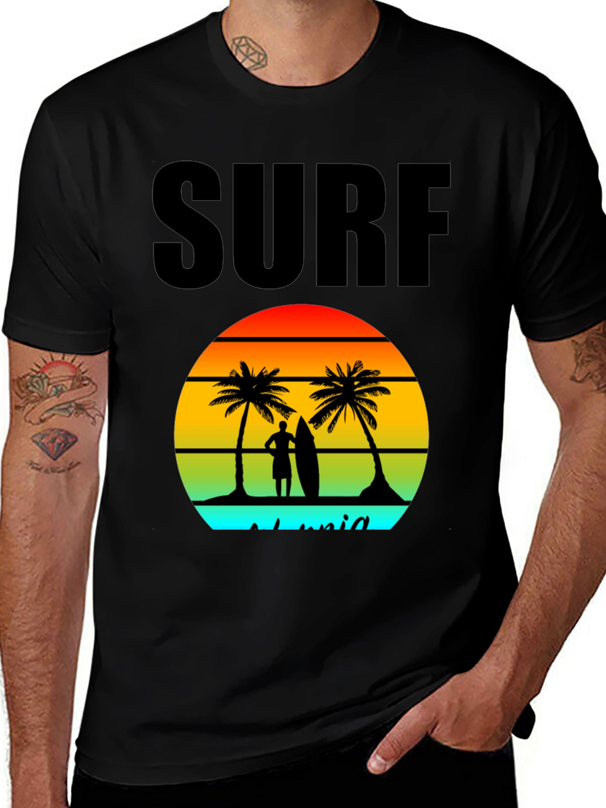 Surf Island Graphic Tee - Black Cotton T-Shirt