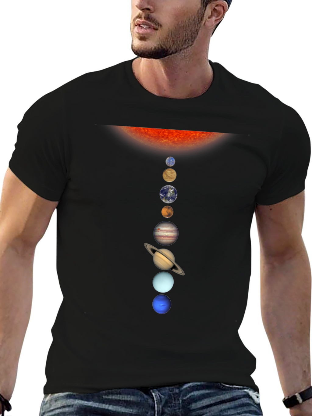 Solar System Planets Graphic T-Shirt - Black