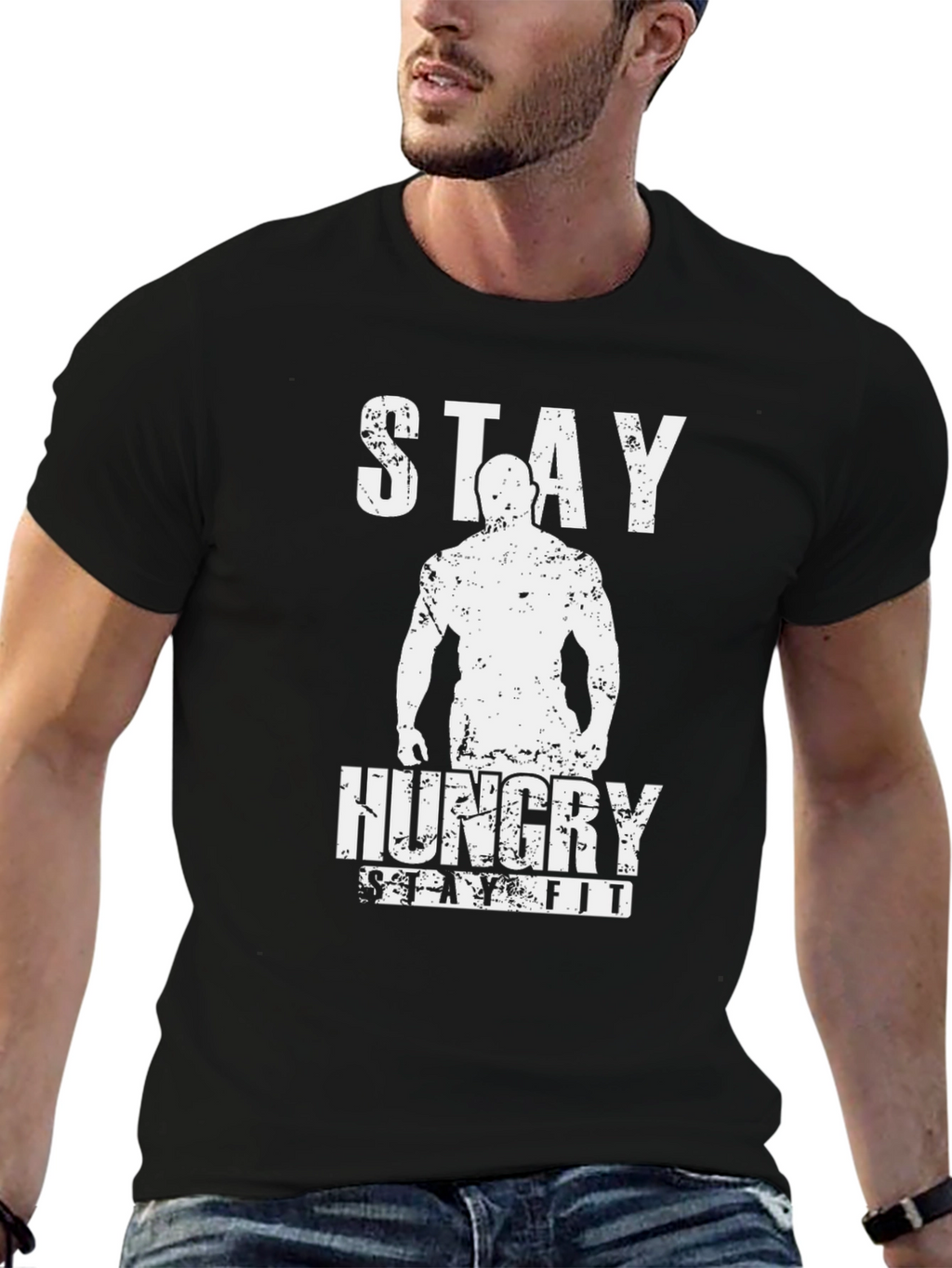 Stay Hungry Stay Fit Black Graphic T-Shirt
