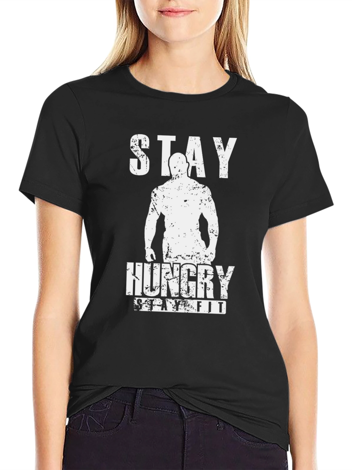 Stay Hungry Stay Fit Black Graphic T-Shirt