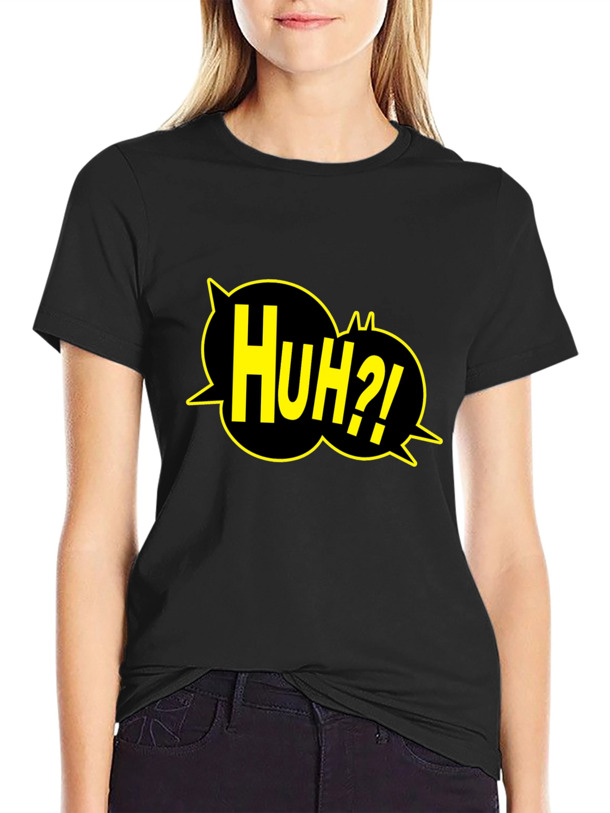 Huh?! Graphic Print Black T-Shirt