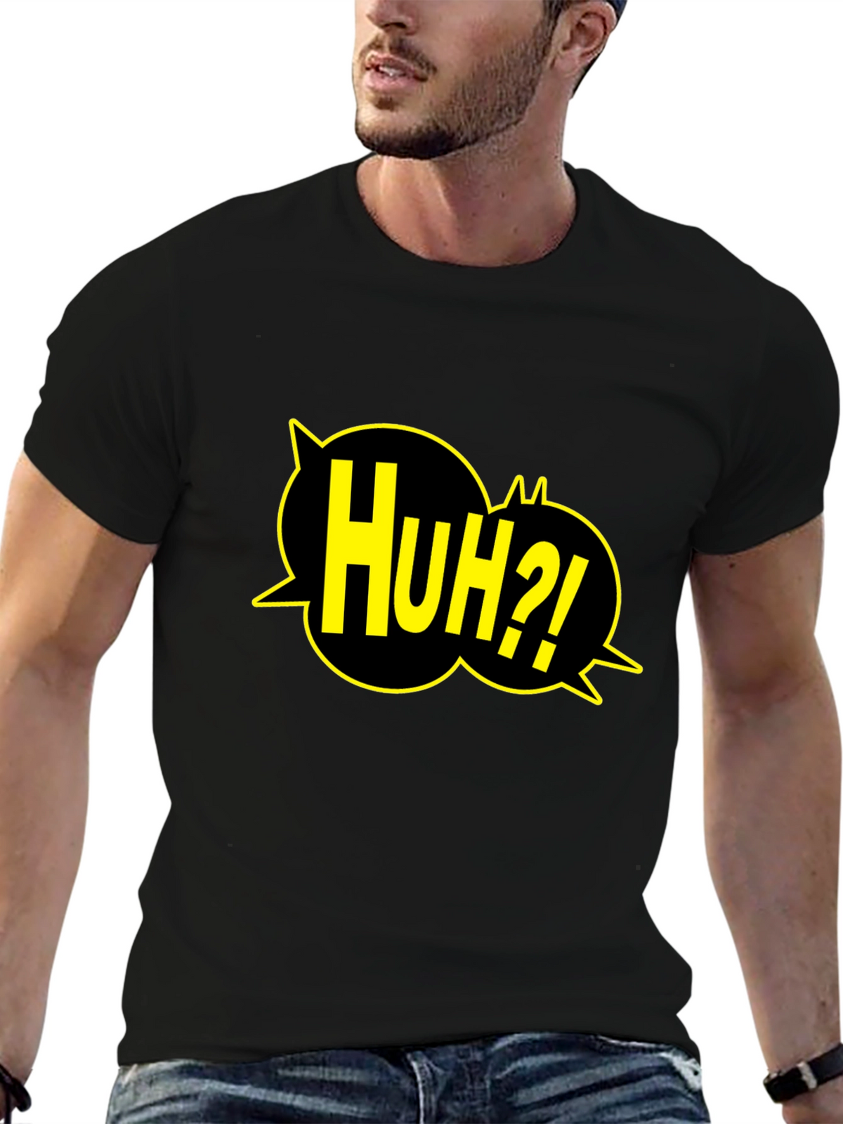 Huh?! Graphic Print Black T-Shirt