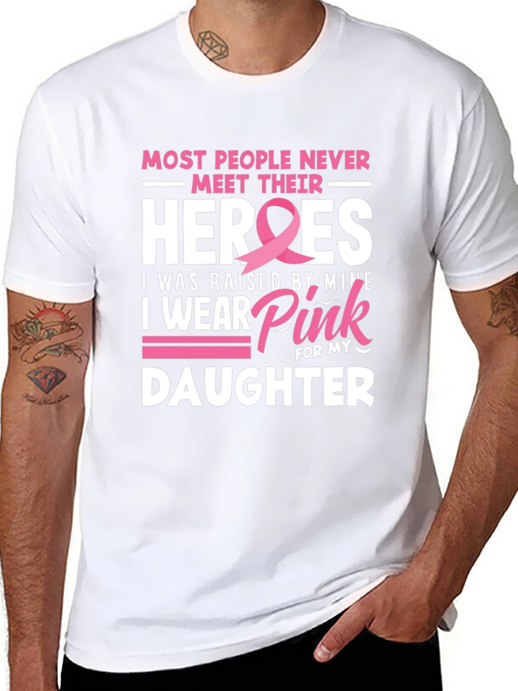 Heroes Daughter Pink Ribbon Breast Cancer Awareness T-Shirt