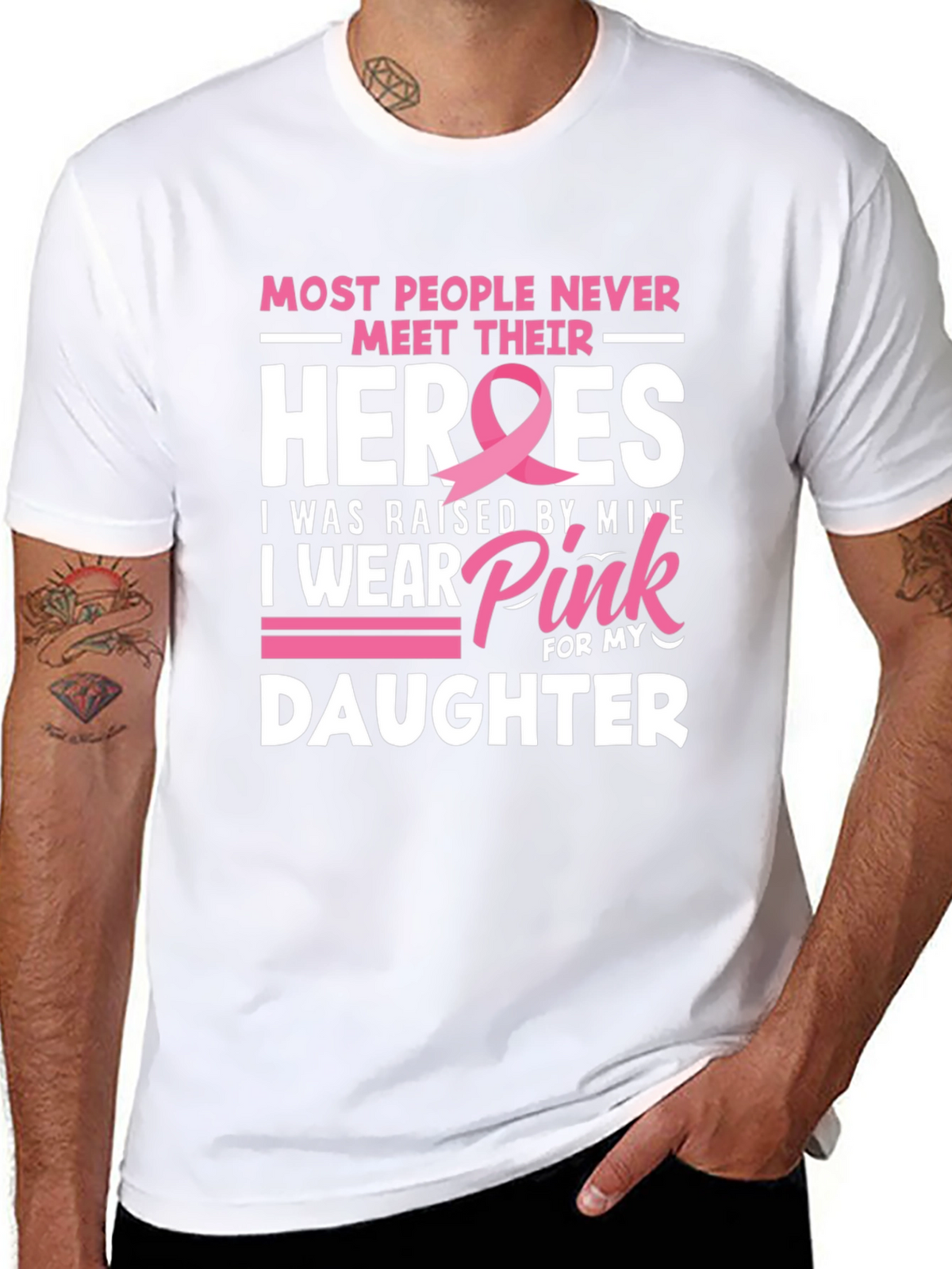 Heroes Daughter Pink Ribbon Breast Cancer Awareness T-Shirt