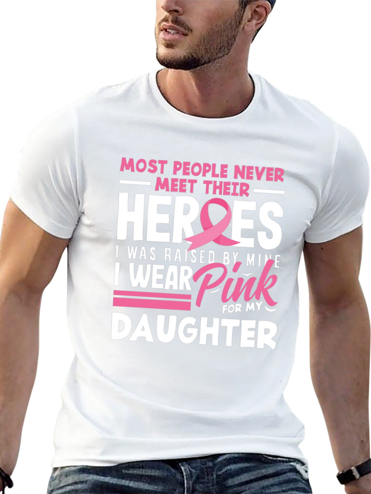 Heroes Daughter Pink Ribbon Breast Cancer Awareness T-Shirt