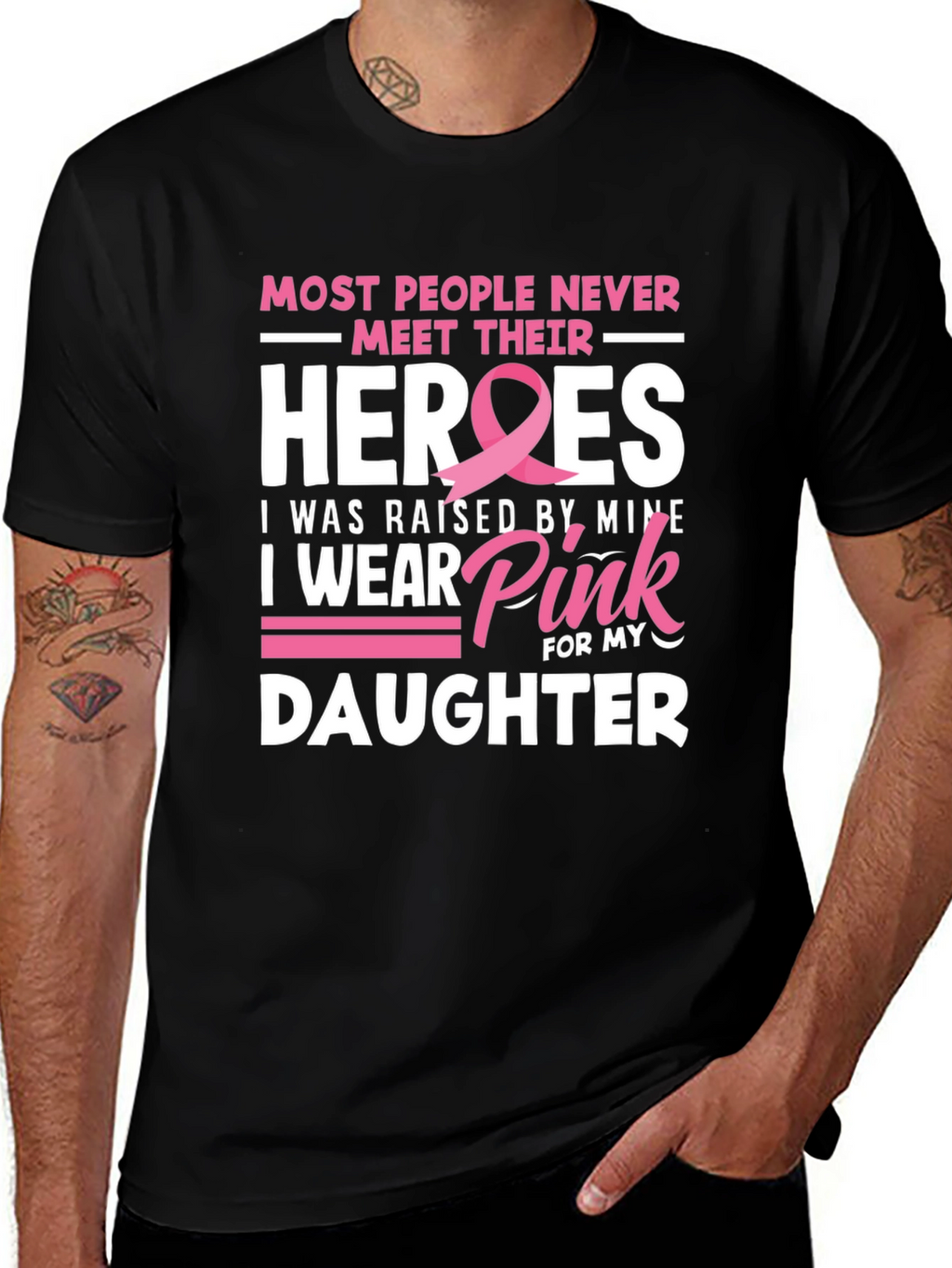 Heroes Daughter Pink Ribbon Breast Cancer Awareness T-Shirt