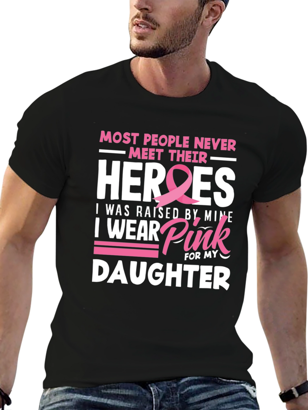 Heroes Daughter Pink Ribbon Breast Cancer Awareness T-Shirt