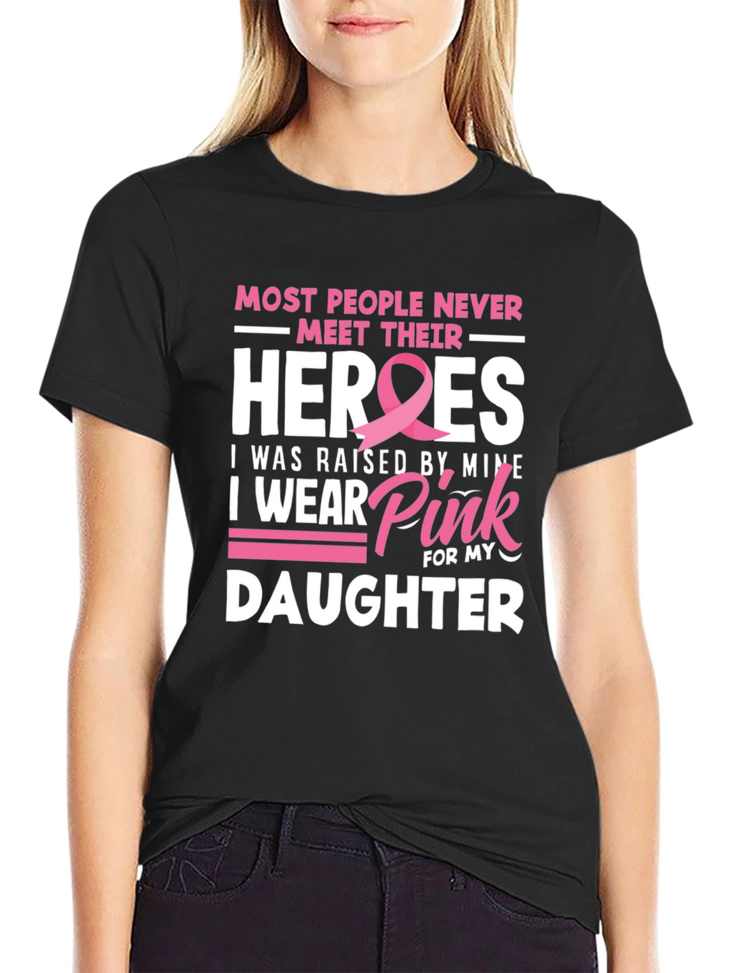 Heroes Daughter Pink Ribbon Breast Cancer Awareness T-Shirt