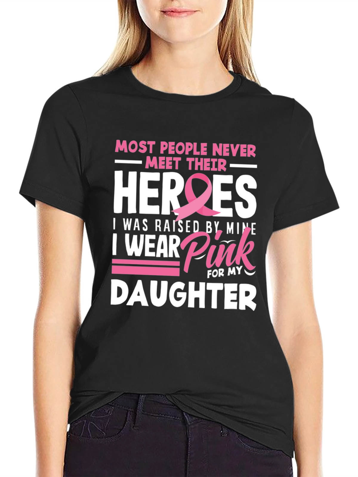 Heroes Daughter Pink Ribbon Breast Cancer Awareness T-Shirt