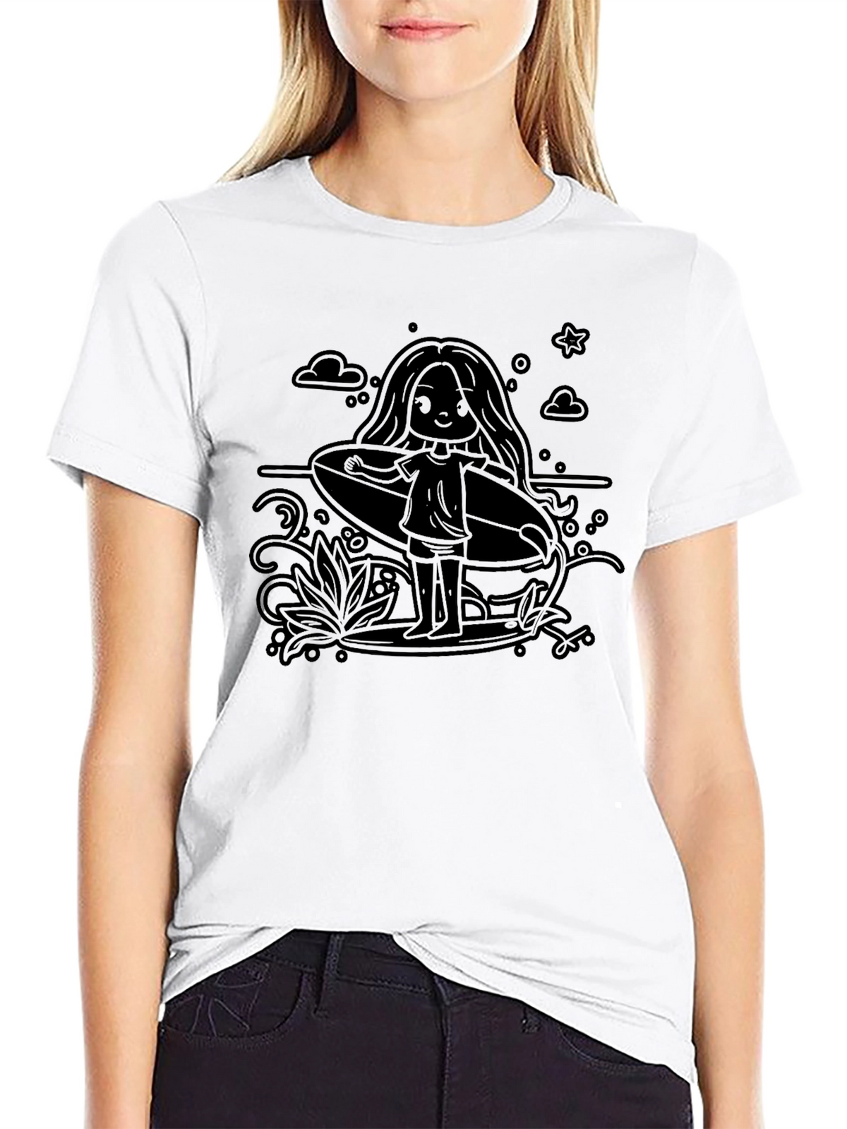 Surfer Girl Graphic Tee - Black