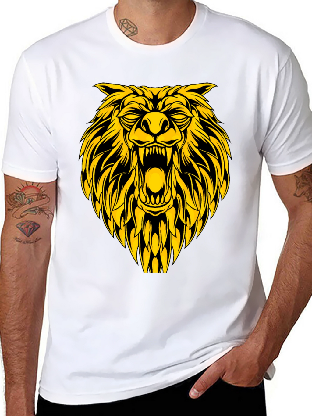 Black T-Shirt with Bold Lion Graphic