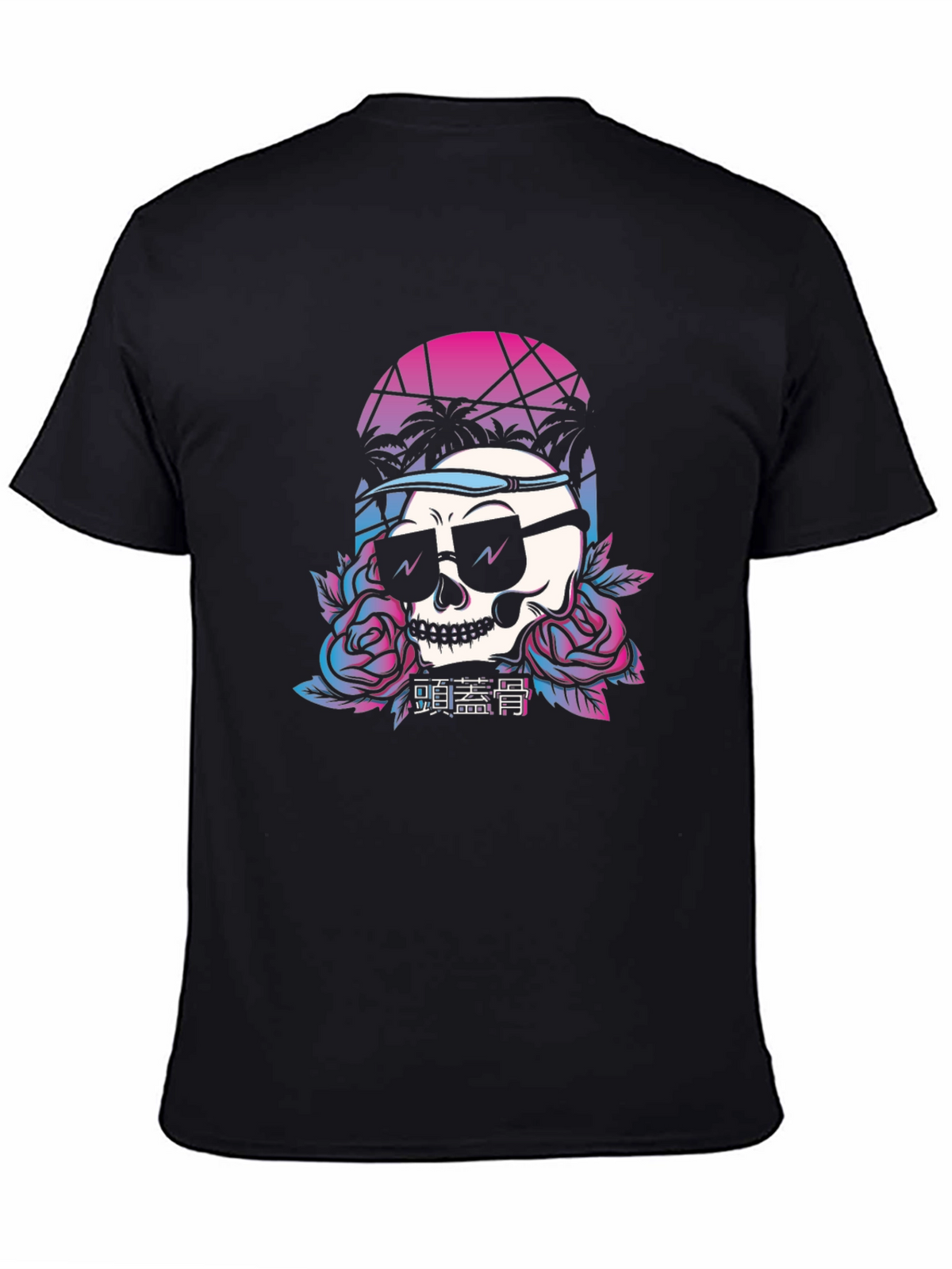 Retro Skull T-Shirt with Palm Trees and Roses