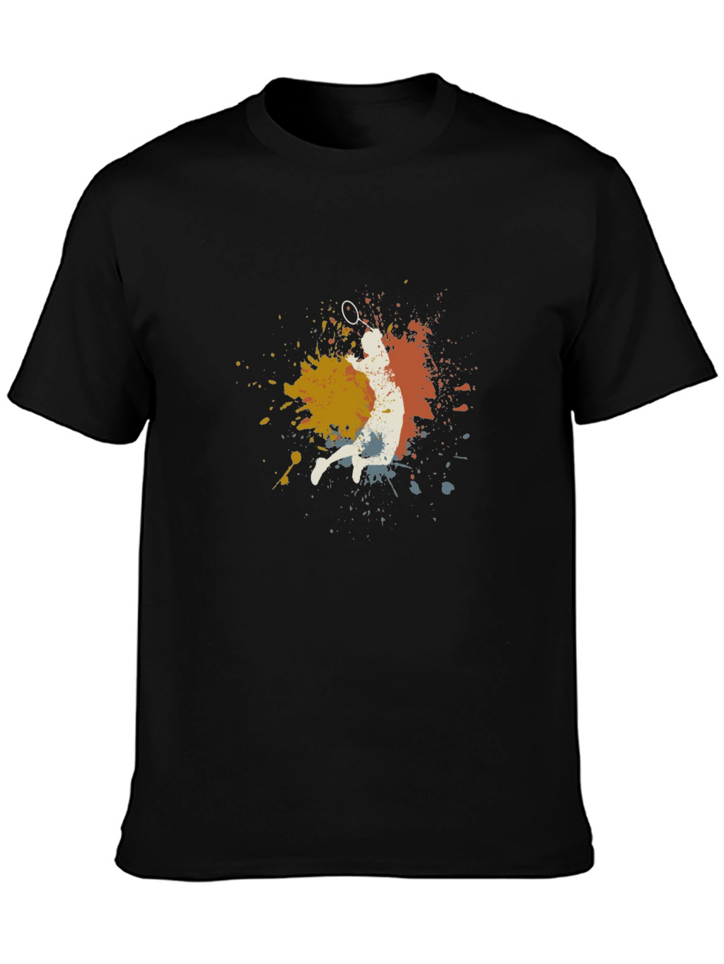 Badminton Player Graphic Tee - Black Cotton Blend T-Shirt
