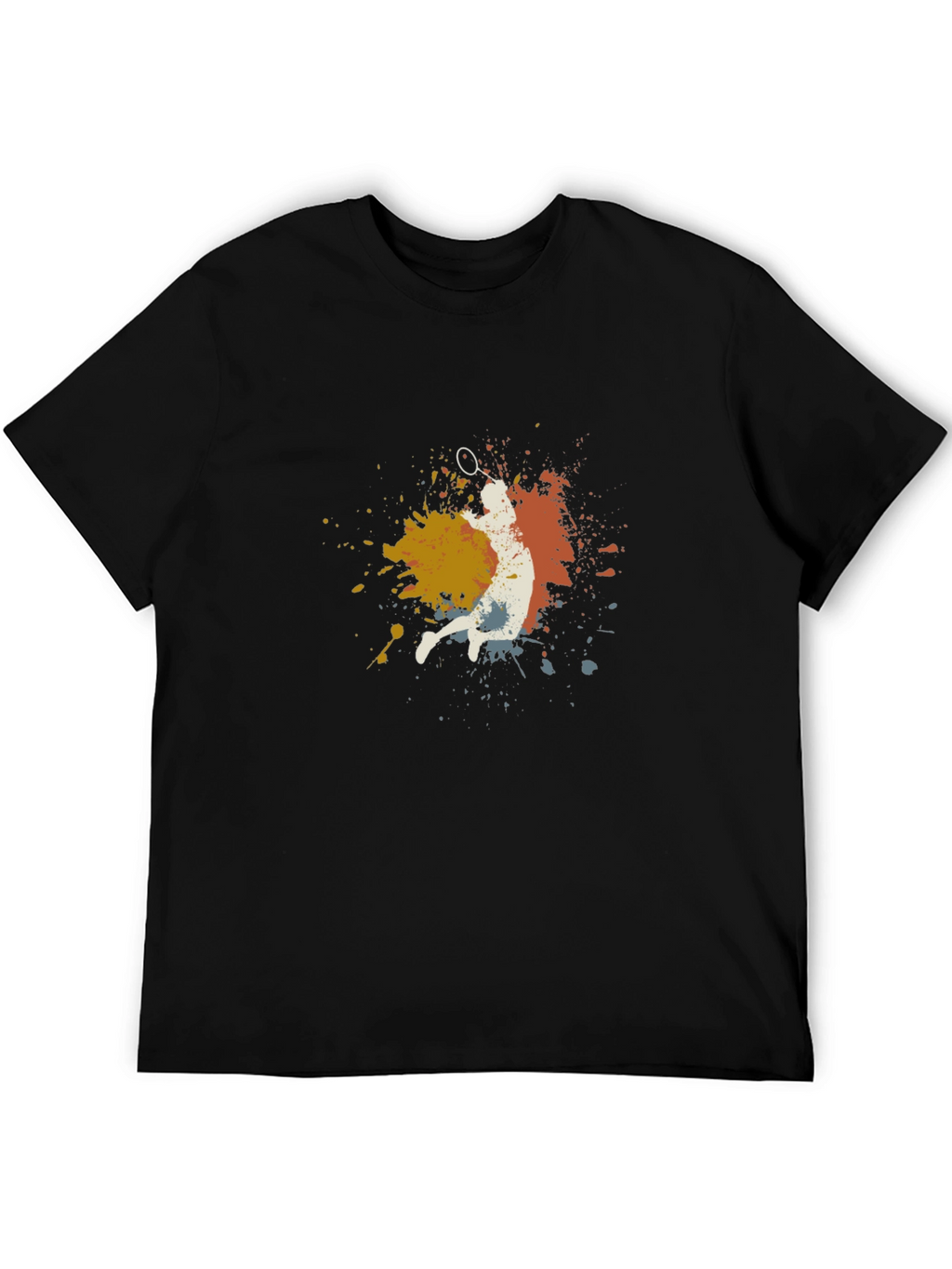 Badminton Player Graphic Tee - Black Cotton Blend T-Shirt