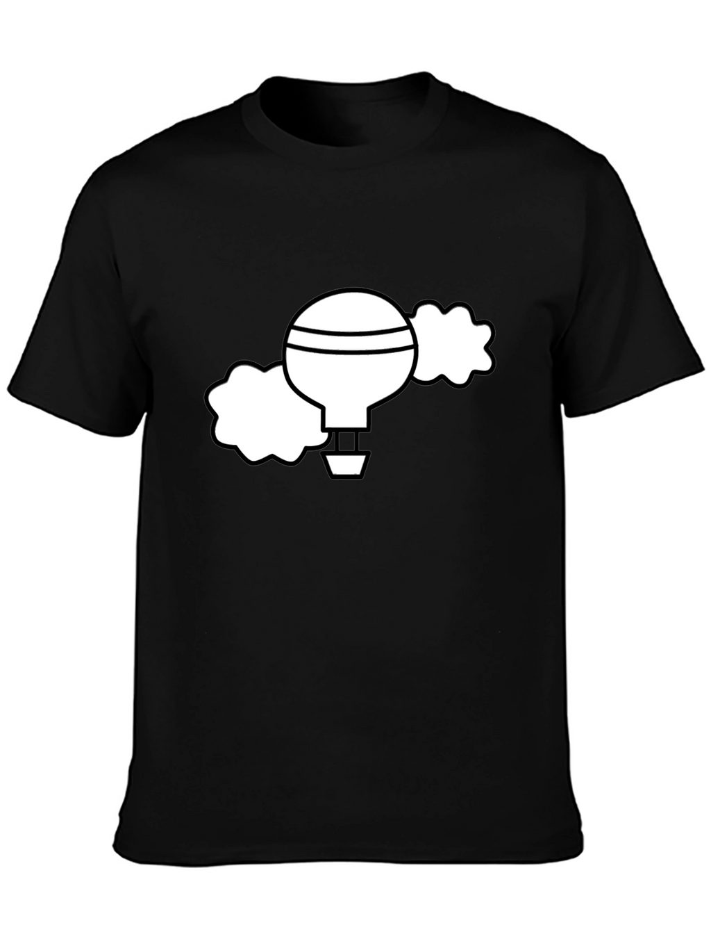 Black T-Shirt with Whimsical Hot Air Balloon Graphic